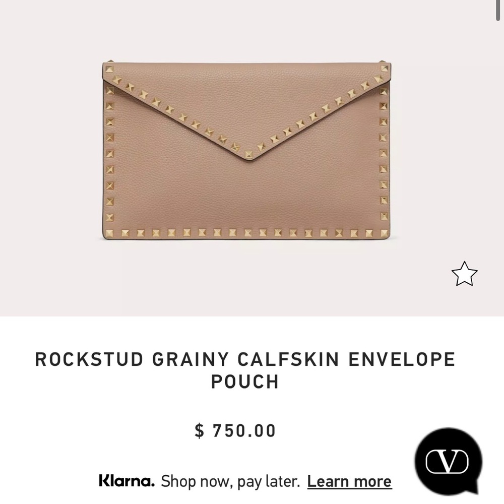 AUTHENTIC VALENTINO ROCKSTUD GRAINY CALFSKIN ENVELOPE POUCH - Poudre Color
